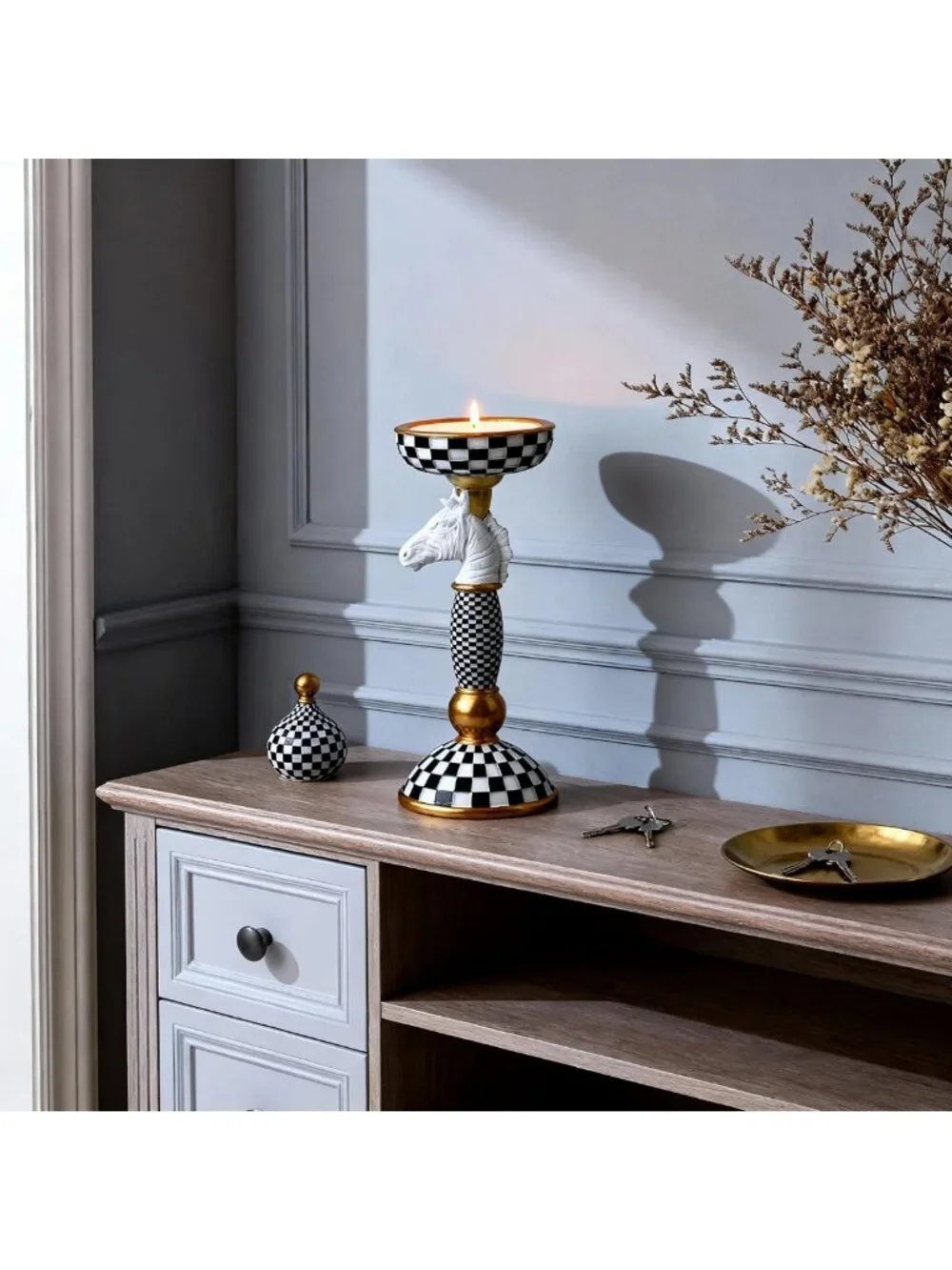Checkered Animal Candle Holders - Black & White Tiger & Zebra Pillar Stands
